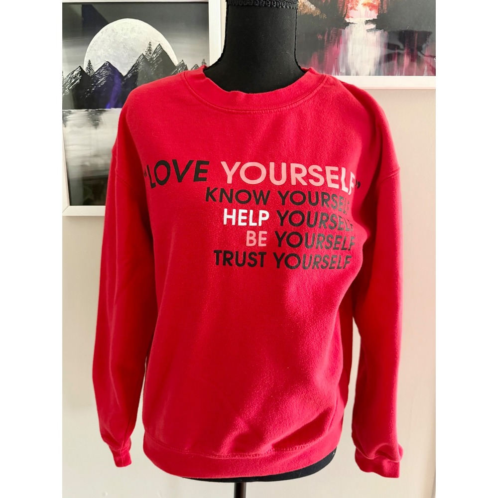 Red Wound Up Fleece Love Yourself Long Sleeve Size Medium (7-9)